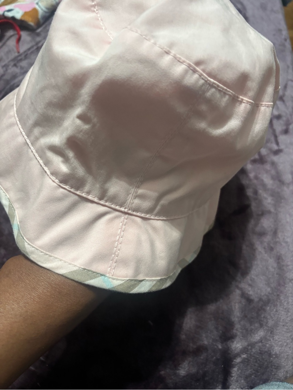 Burberry Light Pink Bucket Hat with Check Trim